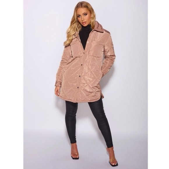 Brown Quilted Long Sleeve Collared Padded Coat - Picture 10 of 16